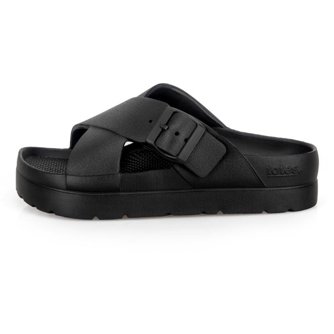 totes® SOLBOUNCE Ladies Cross Front Buckle Slider Black