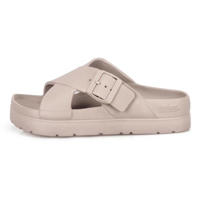totes® SOLBOUNCE Ladies Cross Front Buckle Slider Taupe