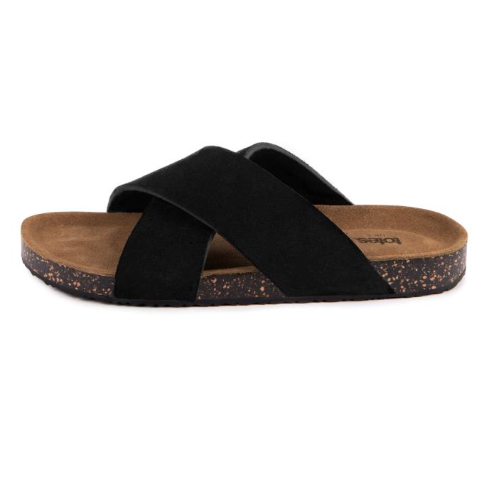 totes® Ladies Suede Cross Strap Sandal Black