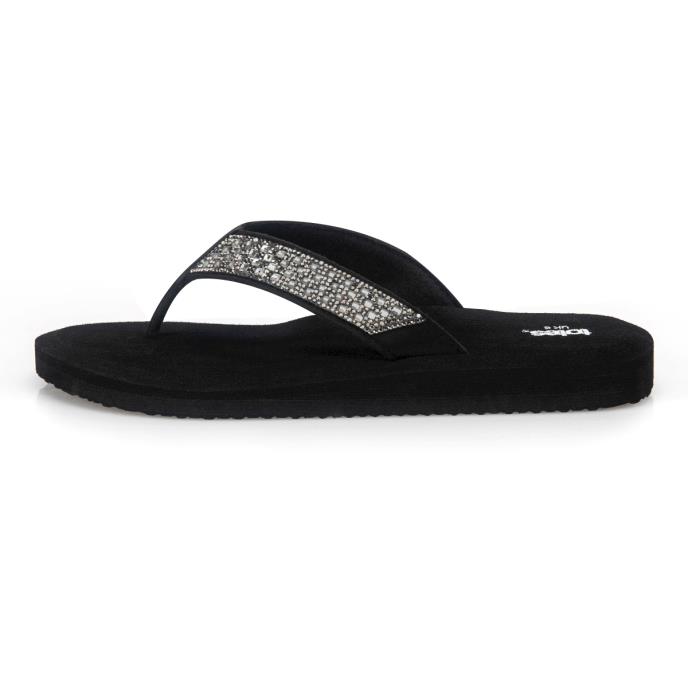 totes® Ladies Beaded Wedge Flip Flop Black 