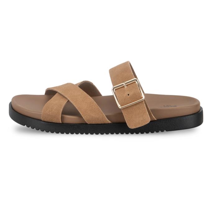 totes® Ladies Suede Cross Strap Sandal Tan