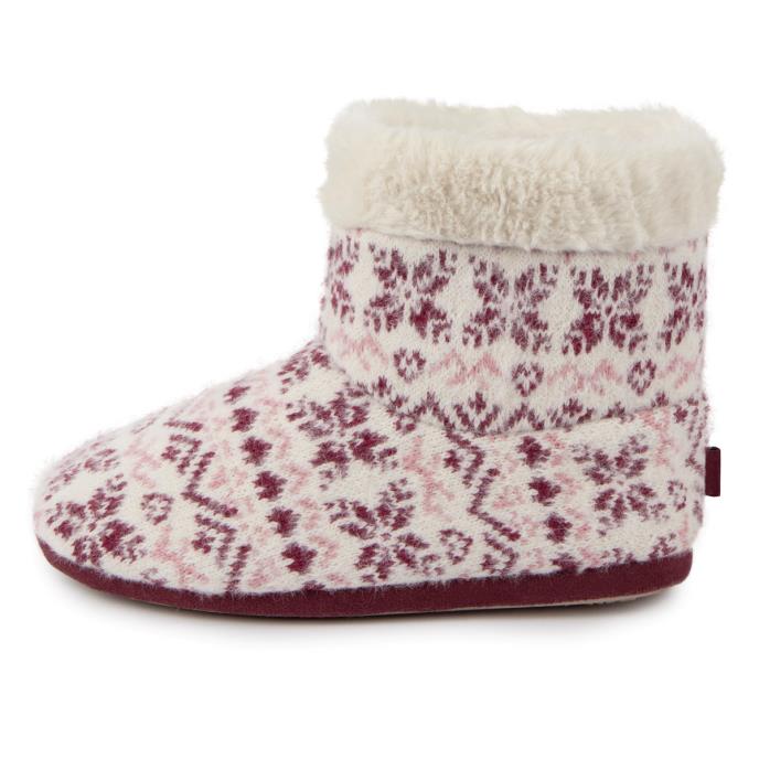 totes toasties® Ladies Fair Isle Knit Boot Slippers With Faux Fur Cuff Fair Isle