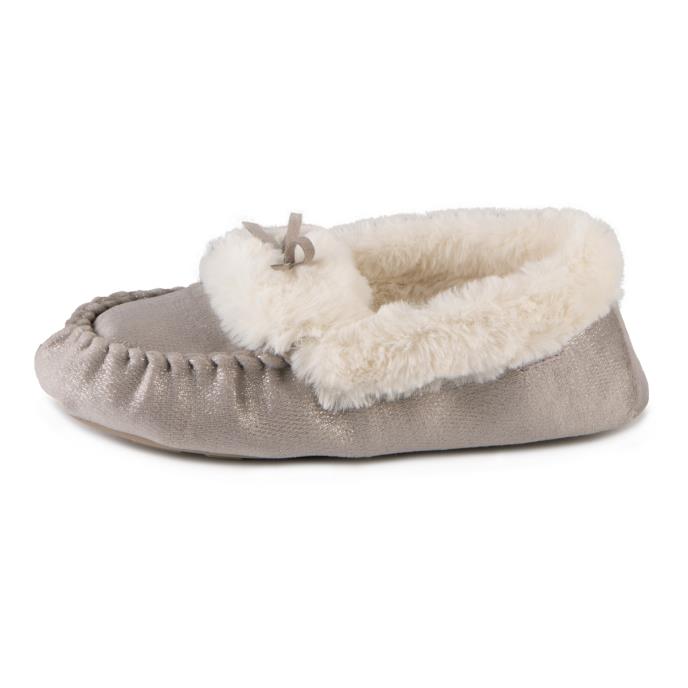 totes toasties® Ladies Sparkle Moccasin Slippers Grey