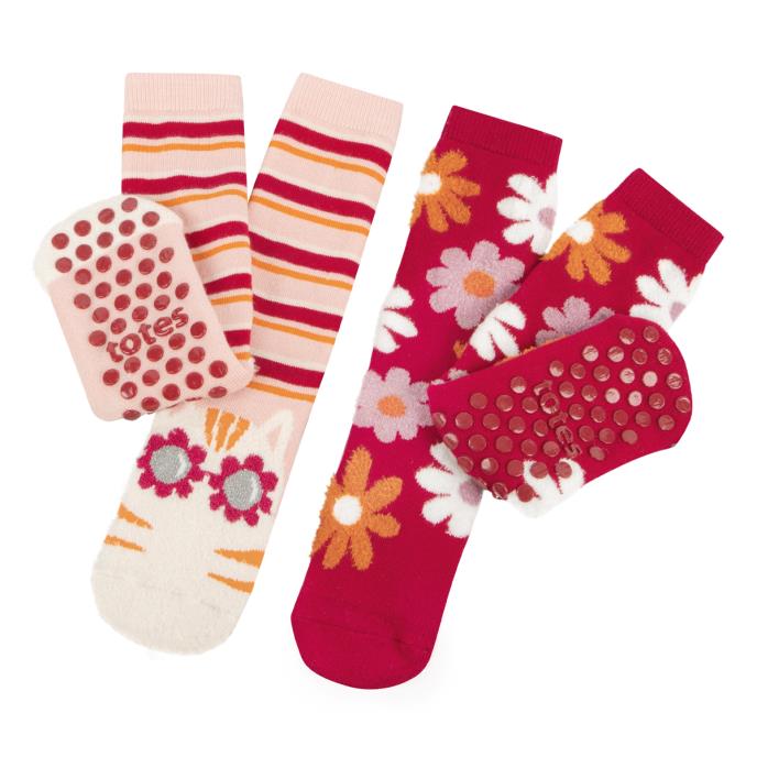 totes toasties® Kids Original Slipper-Sox (Twin Pack)  Cat / Flower