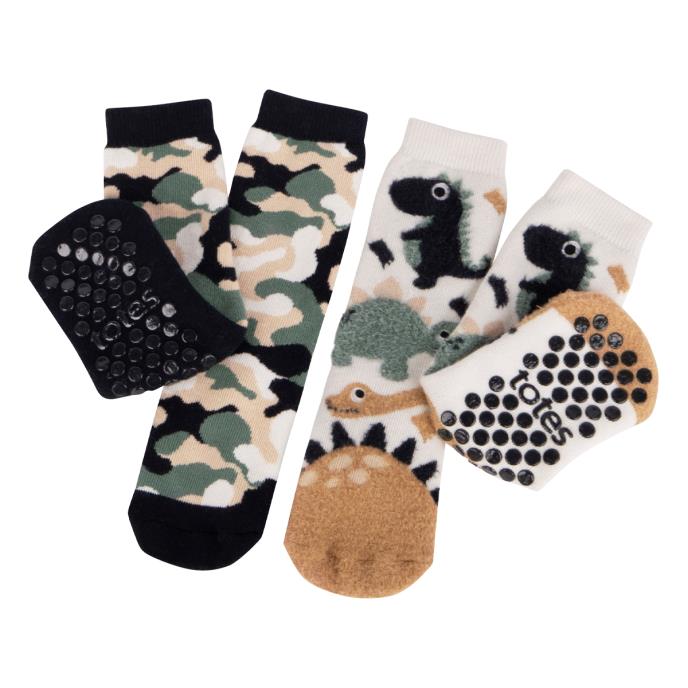 totes toasties® Childrens Original Slipper-Sox (Twin Pack) Dino / Camo