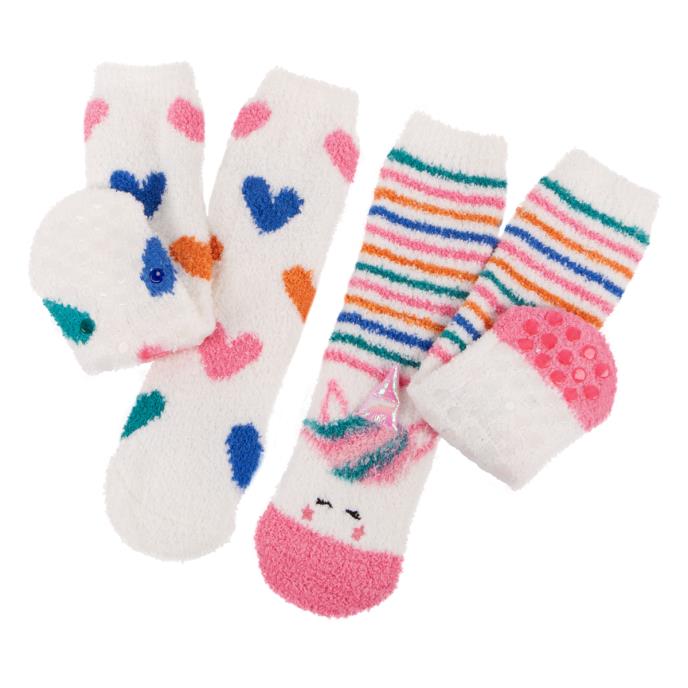 totes toasties® Girls Super Soft Slipper Socks (Twin Pack) Unicorn / Hearts