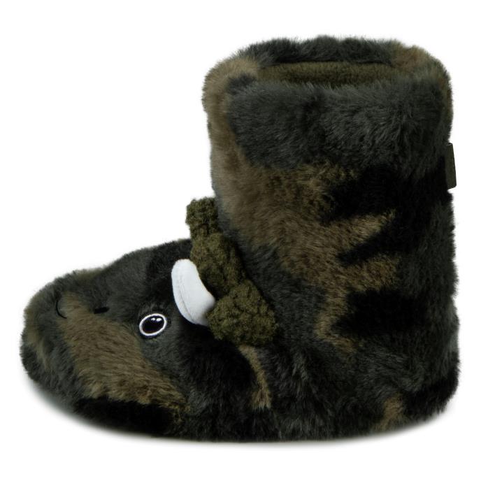 totes toasties® Kids Dino Boot Slippers Khaki
