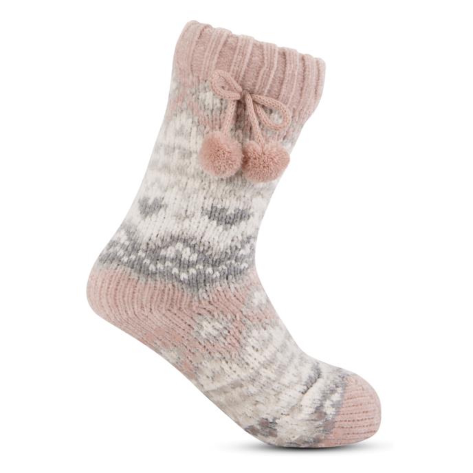 totes toasties® Ladies Fair Isle Chenille Slipper Socks Pink Fairisle