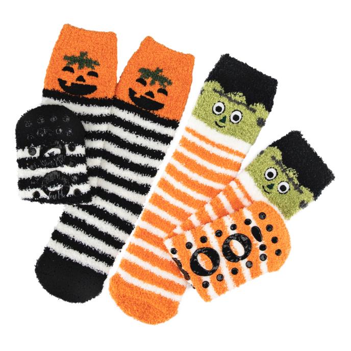 totes toasties® Kids Halloween Super Soft Slipper Socks (Twin Pack) Monster / Pumpkin