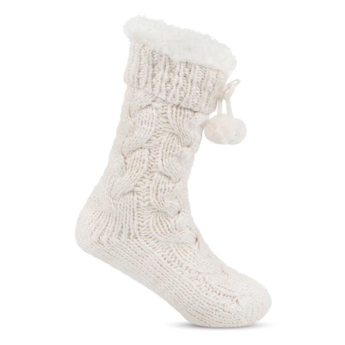 totes toasties® Ladies Luxury Chunky Knit Slipper-Sox With Tassel Trim Cream