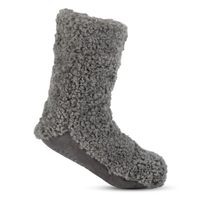 totes toasties® Ladies Faux Fur Bootie Slipper Socks Charcoal