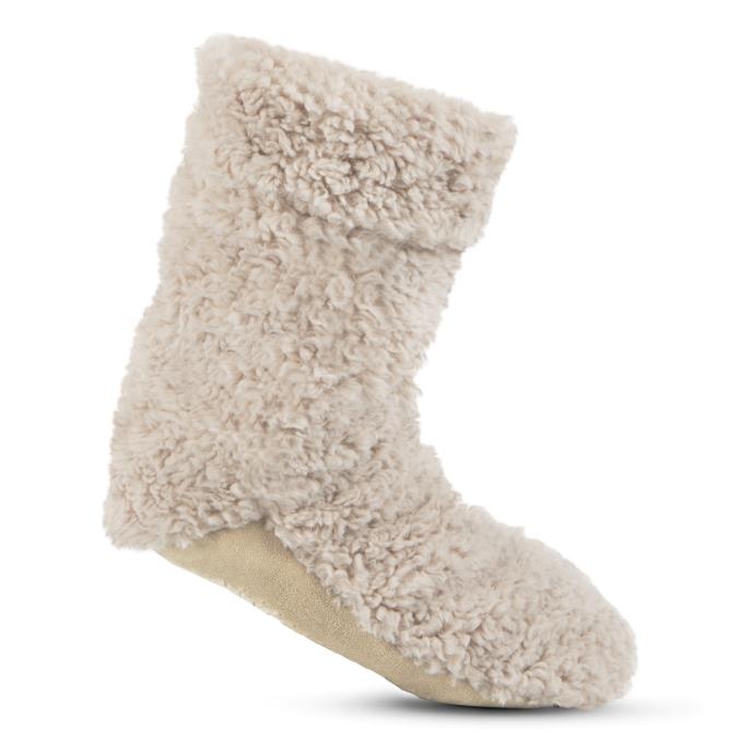 totes toasties® Ladies Faux Fur Bootie Slipper Socks Cream