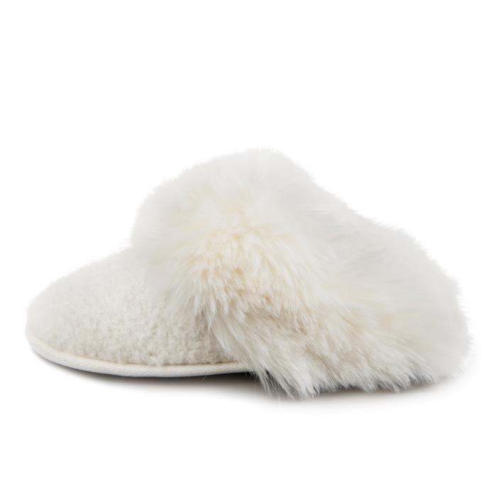 totes toasties® Ladies Textured Sparkle Faux Fur Mule Slippers Cream