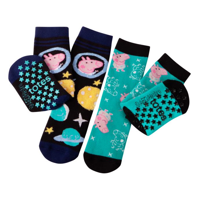 totes® Peppa Pig™ Childrens Novelty Original Slipper Sock (Twin Pack) George