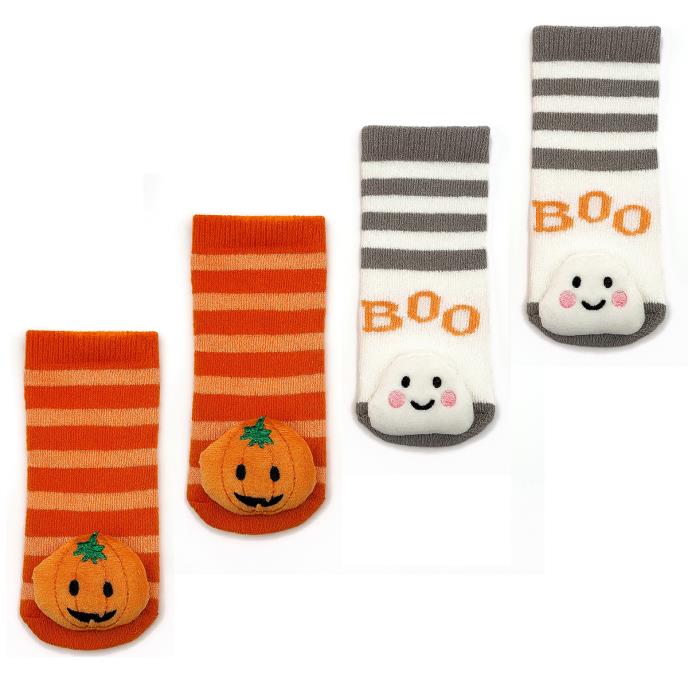 totes toasties® Babies Halloween Rattle Socks (Twin Pack) Ghost / Pumpkin