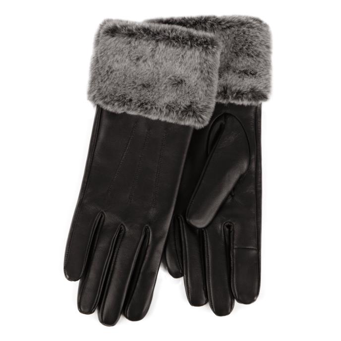 Isotoner® Ladies SmarTouch™ Leather Glove With Faux Fur Cuff Black
