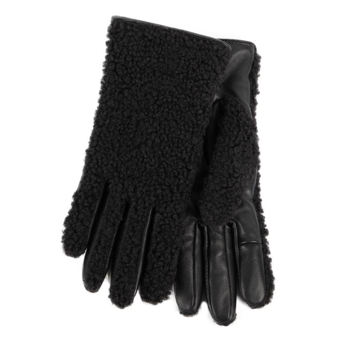 Isotoner® Ladies Borg SmarTouch™ Glove With Leather Palm Black