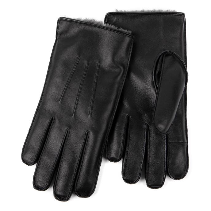 Isotoner® Mens Premium 3 Point Leather SmarTouch™ Glove With Faux Fur Lining Black
