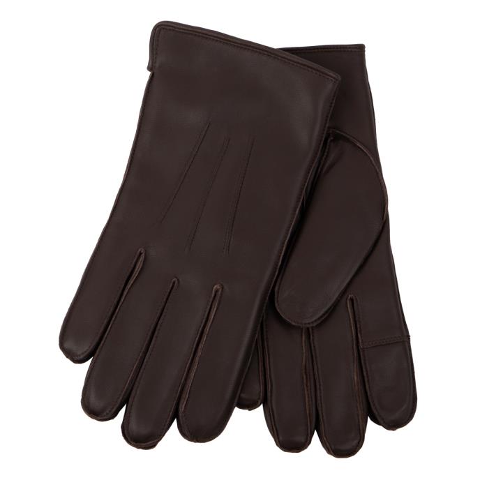 Isotoner® Mens Premium 3 Point Leather SmarTouch™ Glove With Faux Fur Lining Chocolate