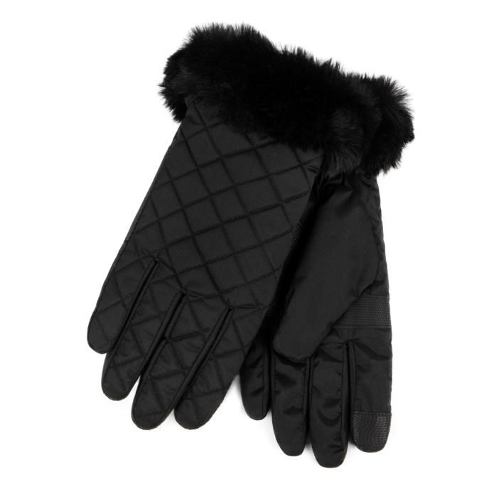 Isotoner® Ladies SmarTouch™ Water Repellent Padded Gloves With Fur Cuff Black