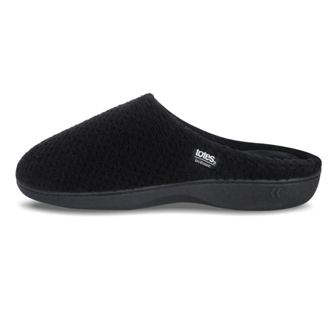 Isotoner® Ladies Popcorn Terry Mule Slippers Black