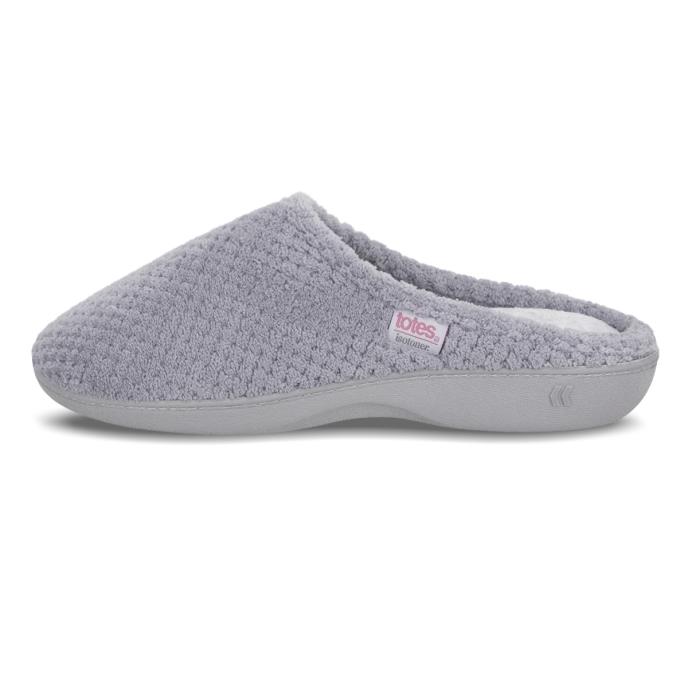 Isotoner® Ladies Popcorn Terry Mule Slippers Pale Grey
