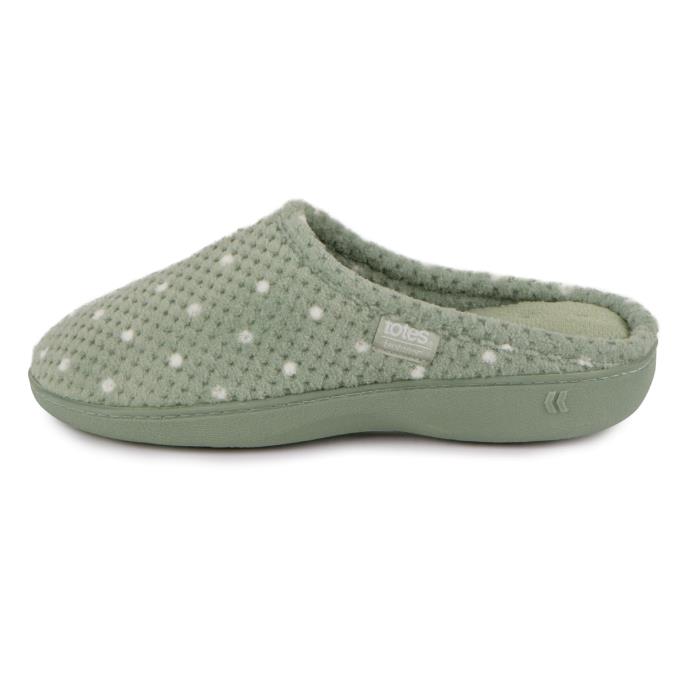 Isotoner® Ladies Popcorn Terry Mule Slippers Sage Green Spot