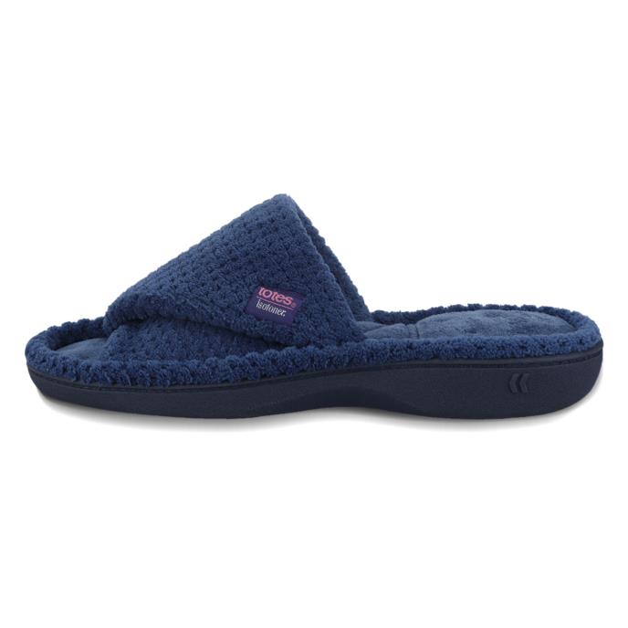 Isotoner® Ladies Popcorn Turnover Open Toe Slippers Navy