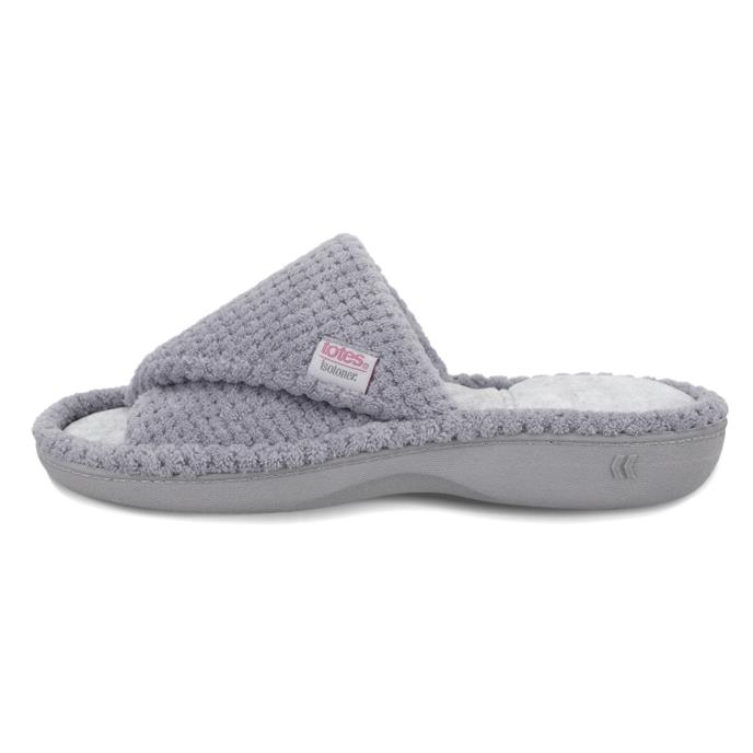 Isotoner® Ladies Popcorn Turnover Open Toe Slippers Pale Grey