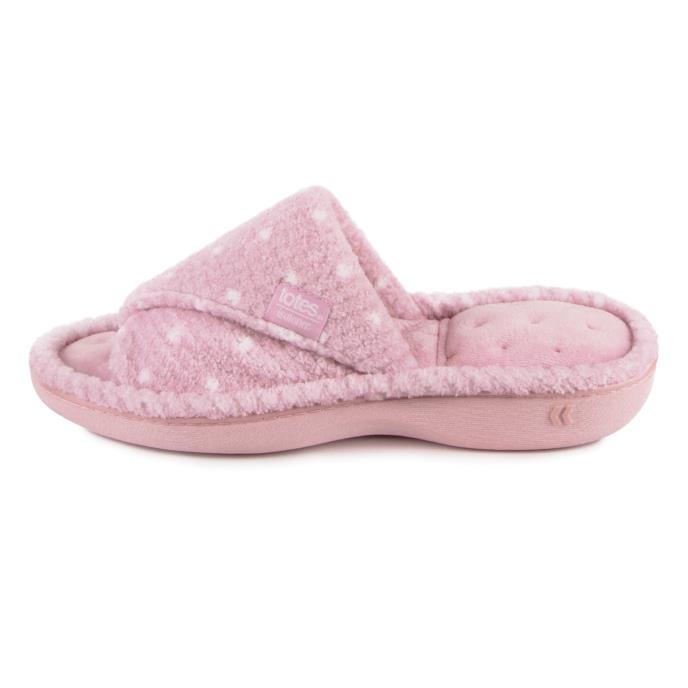 Isotoner® Ladies Popcorn Turnover Open Toe Slippers Pink Spot