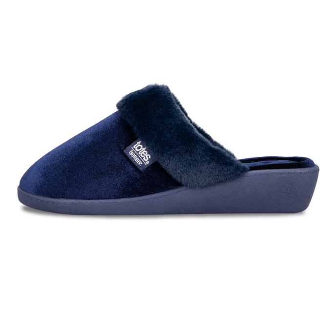 Isotoner® Ladies Sparkle Velour Heeled Mule Navy