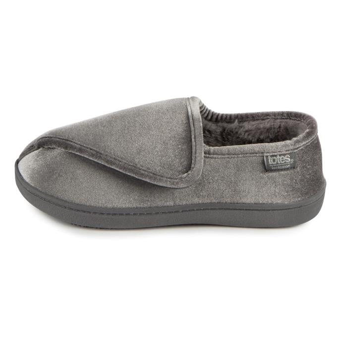 Isotoner® Ladies Sparkle Velour Closed Back Slipper With Velcro Opening Grey