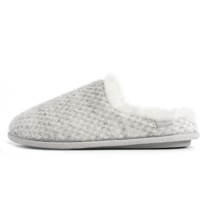 Isotoner® Ladies Sparkle Knit Swept Back Mule Slippers Light Grey