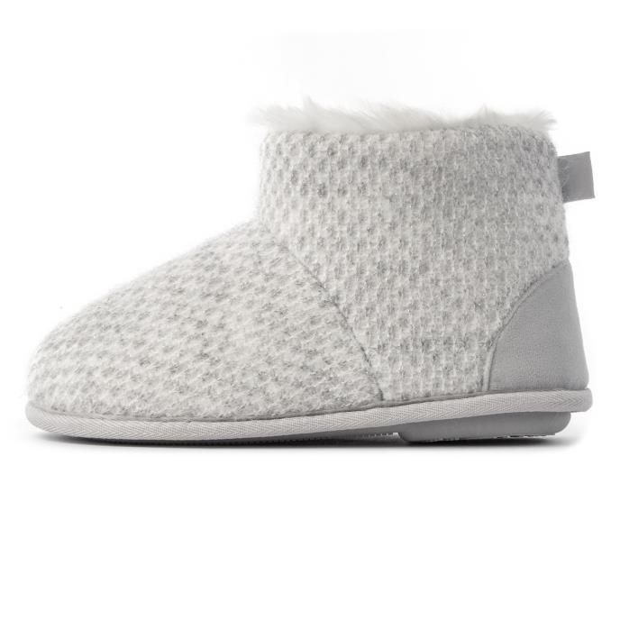 Isotoner® Ladies Sparkle Knit Boot Slippers Light Grey