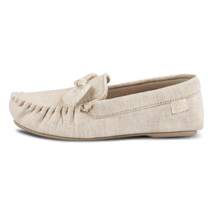 Isotoner® Ladies Linen Bow Moccasin Slipper Stone
