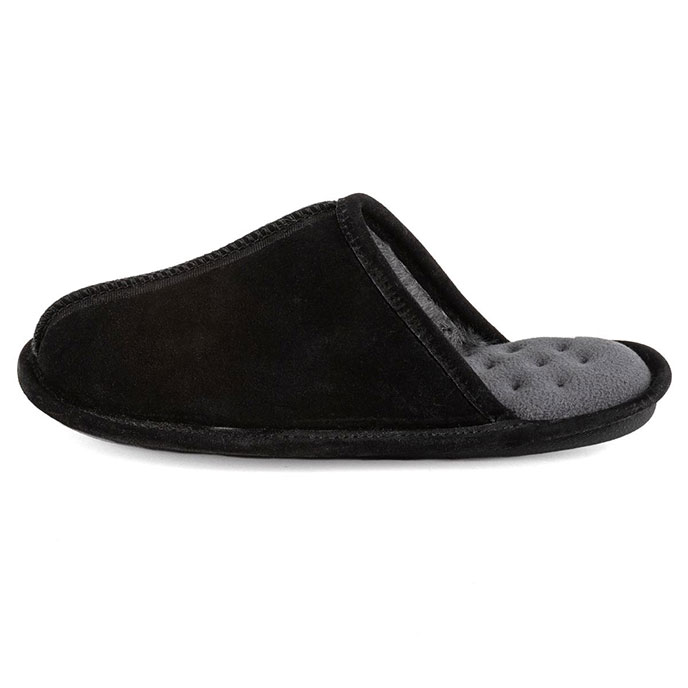 Isotoner® Mens Real Suede Mule Slipper Black