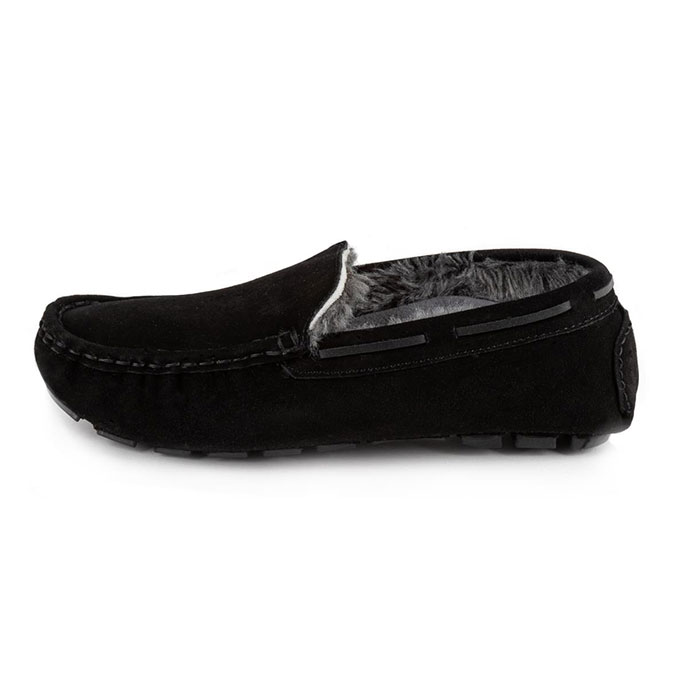 Isotoner® Mens Real Suede With Closed Stitch Moccasin Slipper Black