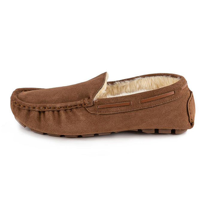 Isotoner® Mens Real Suede With Closed Stitch Moccasin Slipper Tan