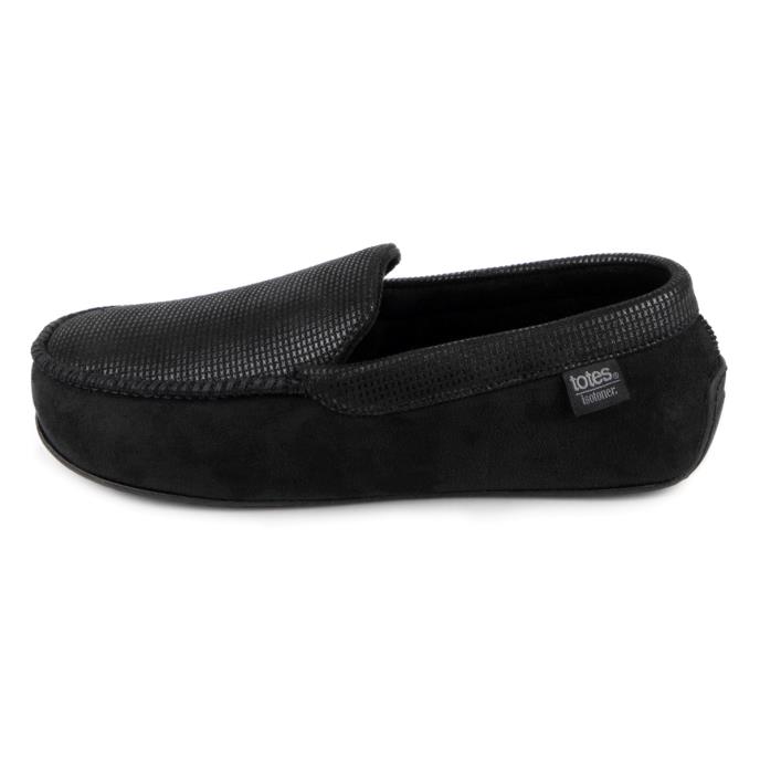 Isotoner® Mens Square Patterned Smart Moccasin Slipper Black