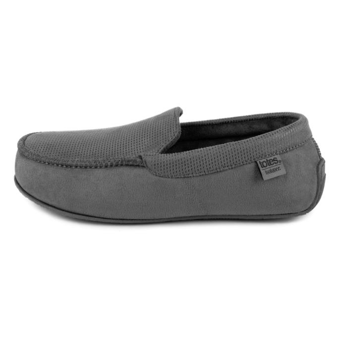 Isotoner® Mens Square Patterned Smart Moccasin Slipper Grey