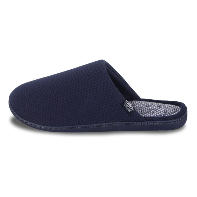 Isotoner® Mens Ribbed Mule Slipper With Patterned In Sock Navy