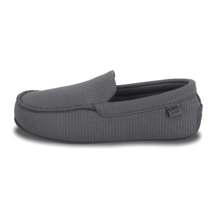 Isotoner® Mens Ribbed Moccasin Slipper With Patterned In Sock Grey
