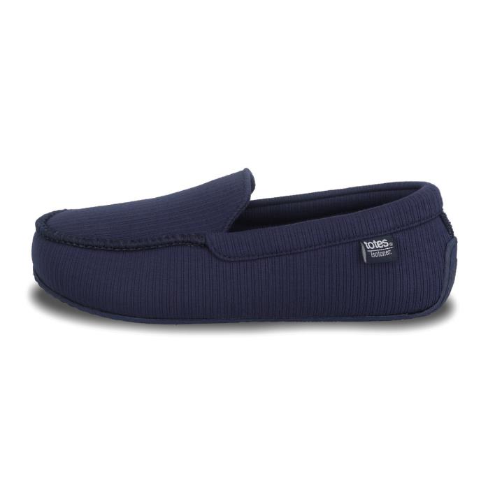 Isotoner® Mens Ribbed Moccasin Slipper With Patterned In Sock Navy