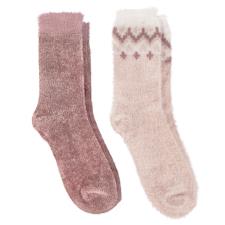 totes toasties® Ladies Fair Isle &amp; Chenille Supersoft Bed Socks (Twin Pack) Fairisle / Dusky Pink