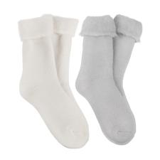 totes toasties® Ladies Premium Twin Pack Brushed Thermal Bed Sock Grey / Oat