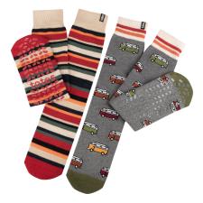 totes toasties® Mens Original Slipper Socks (Twin Pack) Campervan / Stripe