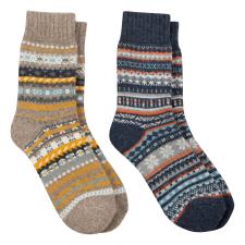 totes toasties® Mens Wool Blend Fair Isle Slippers Socks (Twin Pack) Multi