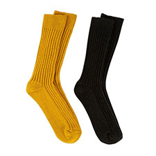 totes® Mens Twin Pack Ribbed Wool Blend Socks Mustard / Green