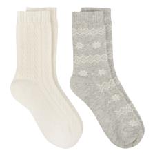totes toasties® Ladies Cashmere Blend Ankle Socks (Twin Pack) Grey / Cream