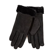 Isotoner® Ladies One Point Faux Suede SmarTouch™ Glove with Faux Fur Cuff Detail Black